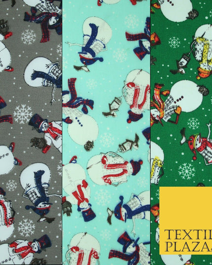 Winter Festive Snowman Snow Christmas Printed Poly Cotton Fabric Polycotton 45"