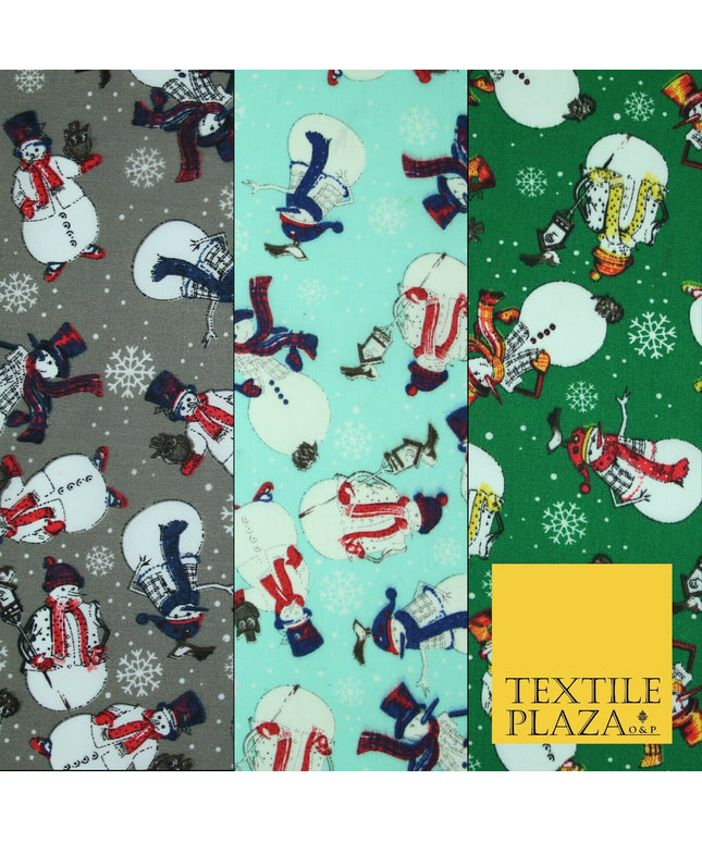 Winter Festive Snowman Snow Christmas Printed Poly Cotton Fabric Polycotton 45"