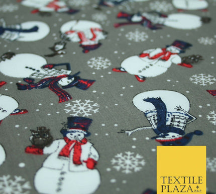 Winter Festive Snowman Snow Christmas Printed Poly Cotton Fabric Polycotton 45"