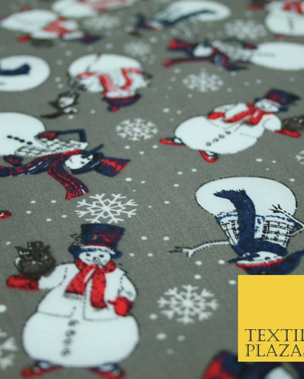 Winter Festive Snowman Snow Christmas Printed Poly Cotton Fabric Polycotton 45"