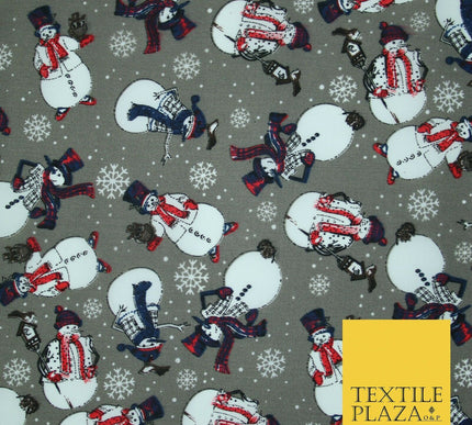Winter Festive Snowman Snow Christmas Printed Poly Cotton Fabric Polycotton 45"