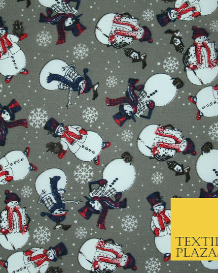 Winter Festive Snowman Snow Christmas Printed Poly Cotton Fabric Polycotton 45"