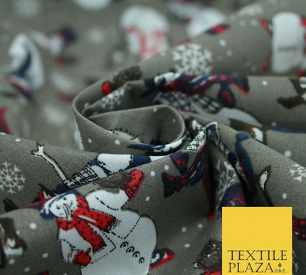 Winter Festive Snowman Snow Christmas Printed Poly Cotton Fabric Polycotton 45"