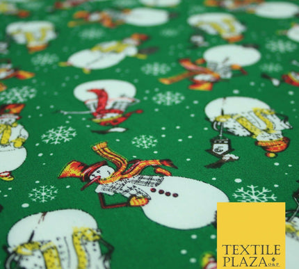 Winter Festive Snowman Snow Christmas Printed Poly Cotton Fabric Polycotton 45"