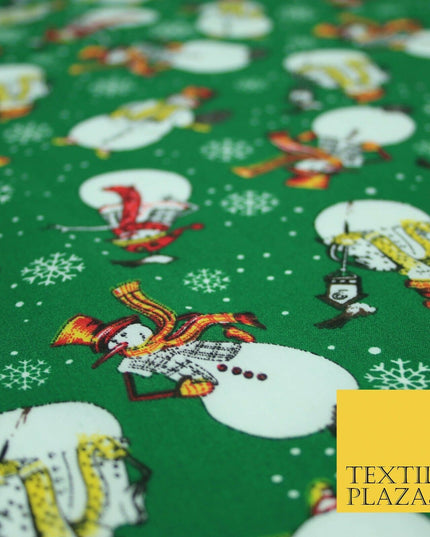 Winter Festive Snowman Snow Christmas Printed Poly Cotton Fabric Polycotton 45"