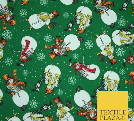 Winter Festive Snowman Snow Christmas Printed Poly Cotton Fabric Polycotton 45"