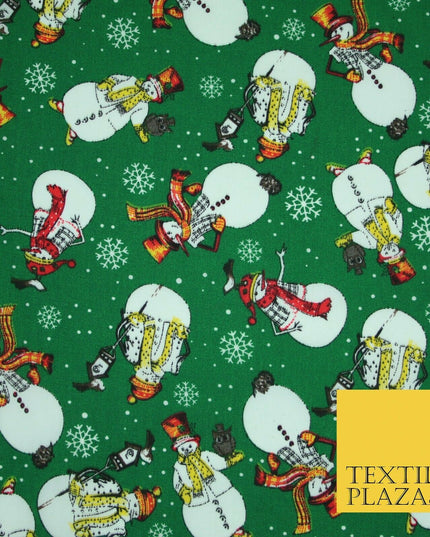 Winter Festive Snowman Snow Christmas Printed Poly Cotton Fabric Polycotton 45"