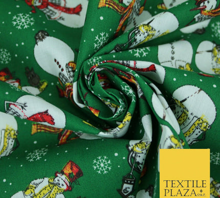 Winter Festive Snowman Snow Christmas Printed Poly Cotton Fabric Polycotton 45"