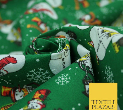 Winter Festive Snowman Snow Christmas Printed Poly Cotton Fabric Polycotton 45"