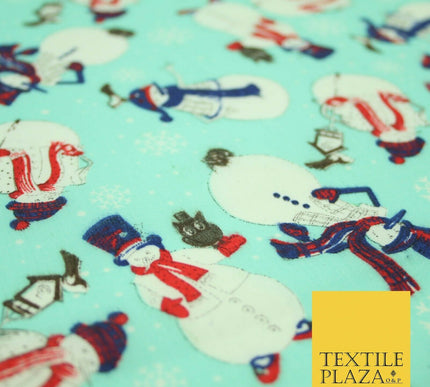 Winter Festive Snowman Snow Christmas Printed Poly Cotton Fabric Polycotton 45"