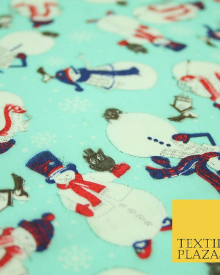 Winter Festive Snowman Snow Christmas Printed Poly Cotton Fabric Polycotton 45"