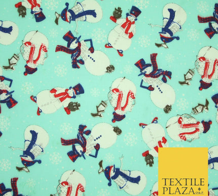Winter Festive Snowman Snow Christmas Printed Poly Cotton Fabric Polycotton 45"