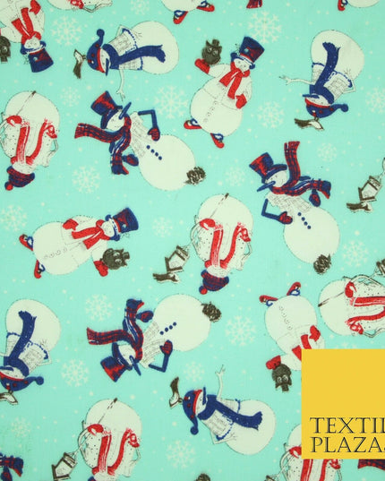Winter Festive Snowman Snow Christmas Printed Poly Cotton Fabric Polycotton 45"