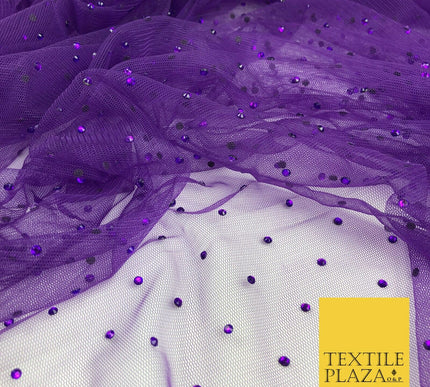 PURPLE Diamonte Multi Stone Mesh Net Fabric Bridal Sheer Craft Dress 1444