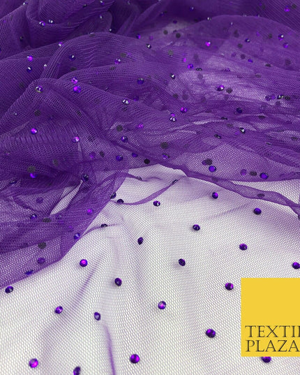 PURPLE Diamonte Multi Stone Mesh Net Fabric Bridal Sheer Craft Dress 1444