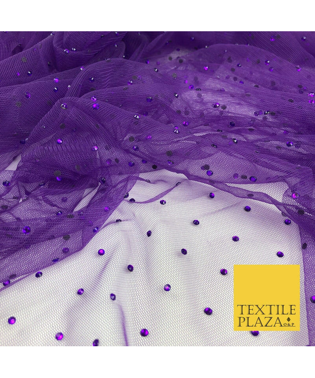 PURPLE Diamonte Multi Stone Mesh Net Fabric Bridal Sheer Craft Dress 1444