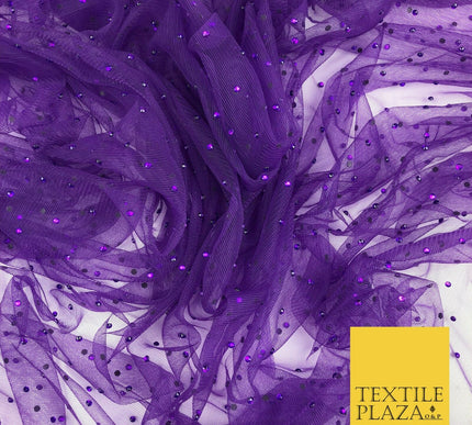 PURPLE Diamonte Multi Stone Mesh Net Fabric Bridal Sheer Craft Dress 1444