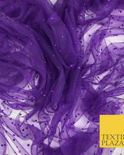PURPLE Diamonte Multi Stone Mesh Net Fabric Bridal Sheer Craft Dress 1444