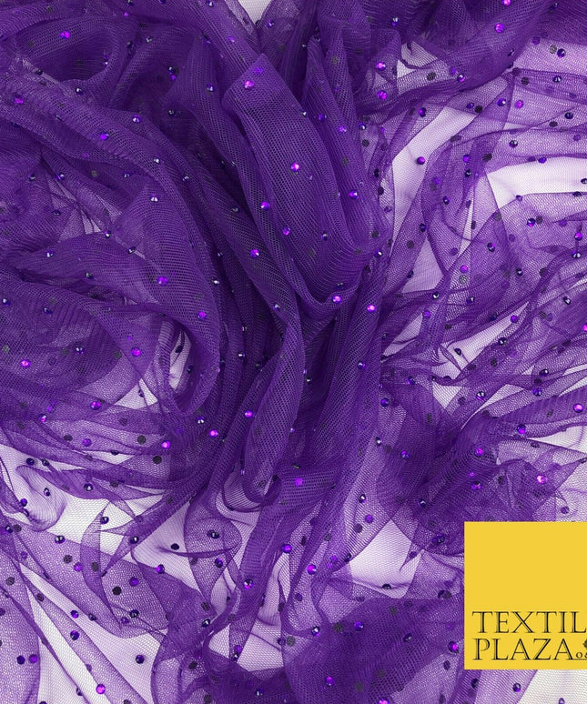 PURPLE Diamonte Multi Stone Mesh Net Fabric Bridal Sheer Craft Dress 1444