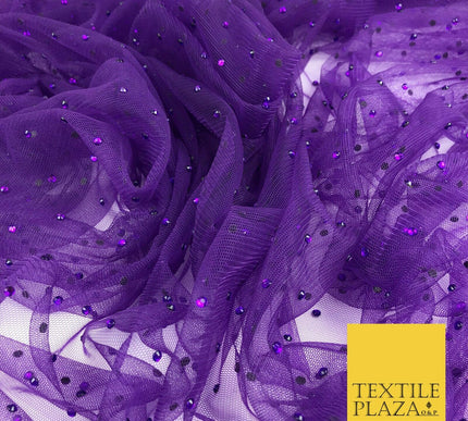 PURPLE Diamonte Multi Stone Mesh Net Fabric Bridal Sheer Craft Dress 1444