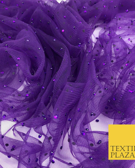 PURPLE Diamonte Multi Stone Mesh Net Fabric Bridal Sheer Craft Dress 1444
