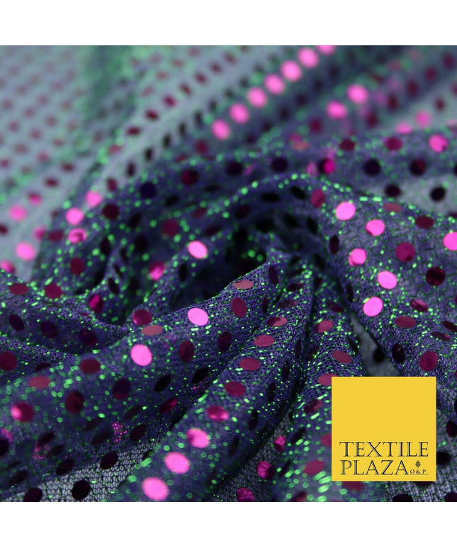 Purple Green Two Tone 4mm Sequin Hologram Stretch Fabric Sparkly Dress Dance2252