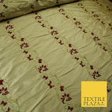 Luxury Cinnamon Gold Floral Garland Border Embroidered 100% PURE SILK Fabric4562