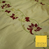 Luxury Cinnamon Gold Floral Garland Border Embroidered 100% PURE SILK Fabric4562
