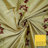 Luxury Cinnamon Gold Floral Garland Border Embroidered 100% PURE SILK Fabric4562