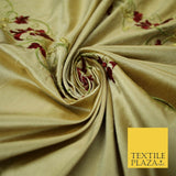 Luxury Cinnamon Gold Floral Garland Border Embroidered 100% PURE SILK Fabric4562