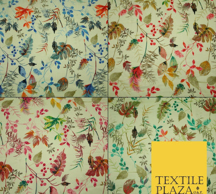 Leafy Flower Berries Summer Luxury 100% Pure Printed Floral Cotton Linen Fabric