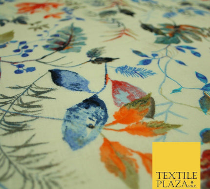 Leafy Flower Berries Summer Luxury 100% Pure Printed Floral Cotton Linen Fabric