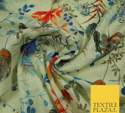 Leafy Flower Berries Summer Luxury 100% Pure Printed Floral Cotton Linen Fabric