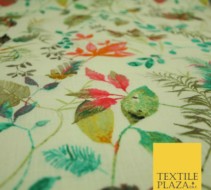 Leafy Flower Berries Summer Luxury 100% Pure Printed Floral Cotton Linen Fabric
