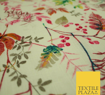 Leafy Flower Berries Summer Luxury 100% Pure Printed Floral Cotton Linen Fabric