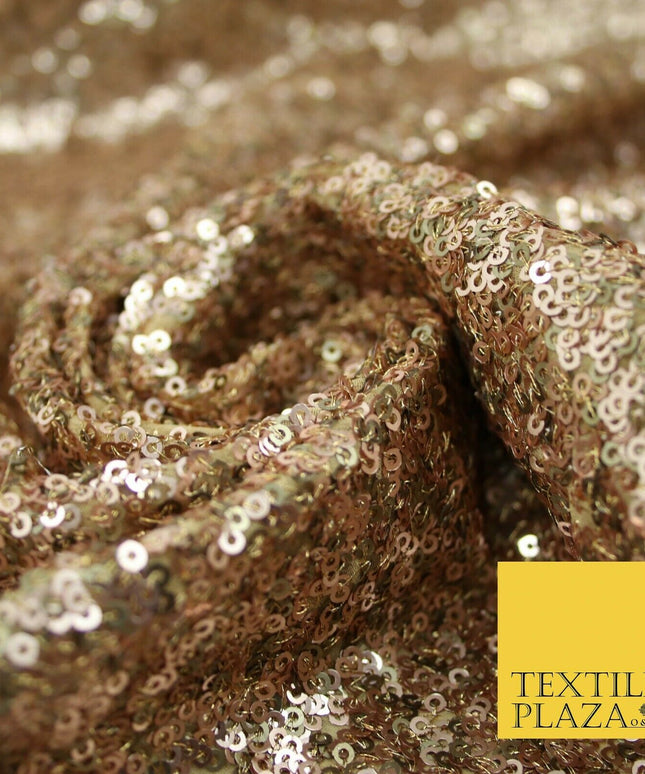 Rose Gold Copper Intricate Matte Sequin Georgette Fabric Dress Material 37" 3479