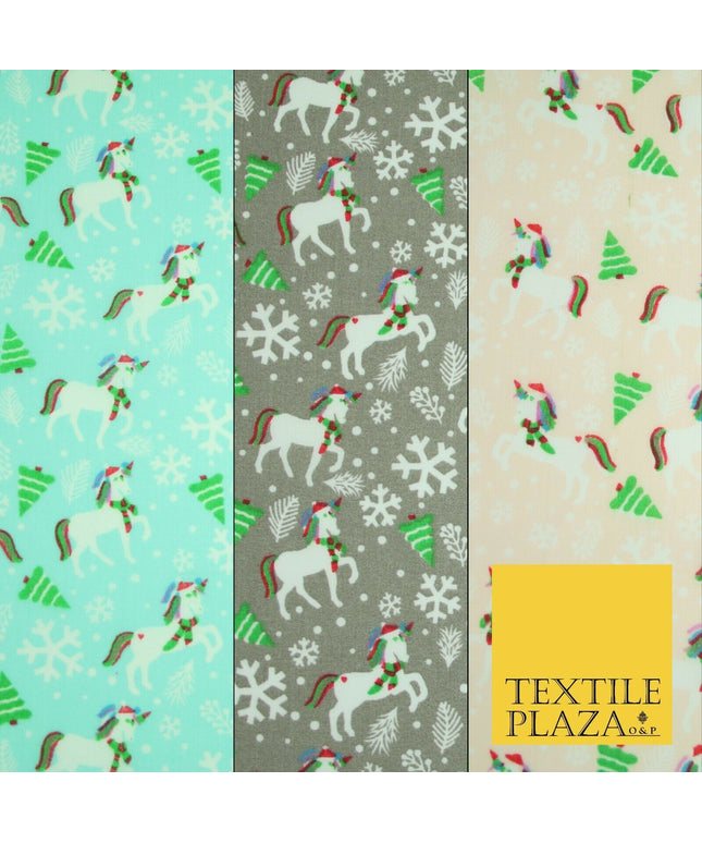 Christmas Unicorn Trees Snowflakes Printed Poly Cotton Fabric Polycotton 45"