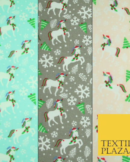 Christmas Unicorn Trees Snowflakes Printed Poly Cotton Fabric Polycotton 45"