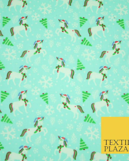 Christmas Unicorn Trees Snowflakes Printed Poly Cotton Fabric Polycotton 45"