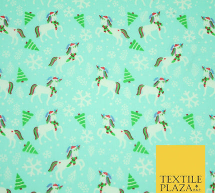 Christmas Unicorn Trees Snowflakes Printed Poly Cotton Fabric Polycotton 45"