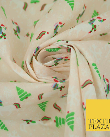 Christmas Unicorn Trees Snowflakes Printed Poly Cotton Fabric Polycotton 45"