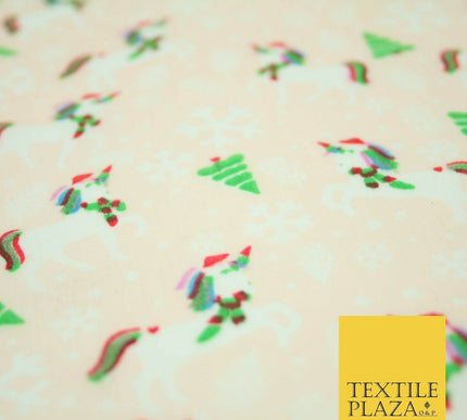 Christmas Unicorn Trees Snowflakes Printed Poly Cotton Fabric Polycotton 45"