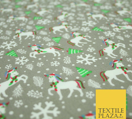 Christmas Unicorn Trees Snowflakes Printed Poly Cotton Fabric Polycotton 45"