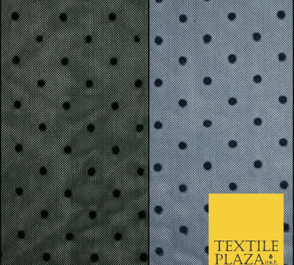 Black / Navy Blue 3mm Flocked Spot Polka Dot Power Mesh Net Stretch Dress Fabric