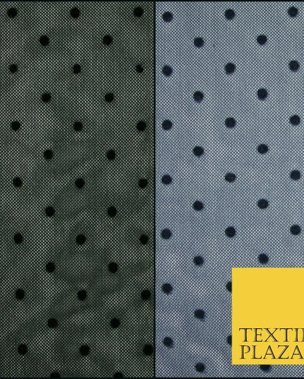 Black / Navy Blue 3mm Flocked Spot Polka Dot Power Mesh Net Stretch Dress Fabric