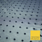 Black / Navy Blue 3mm Flocked Spot Polka Dot Power Mesh Net Stretch Dress Fabric