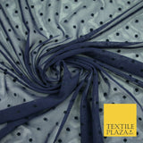 Black / Navy Blue 3mm Flocked Spot Polka Dot Power Mesh Net Stretch Dress Fabric