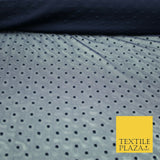 Black / Navy Blue 3mm Flocked Spot Polka Dot Power Mesh Net Stretch Dress Fabric