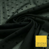 Black / Navy Blue 3mm Flocked Spot Polka Dot Power Mesh Net Stretch Dress Fabric