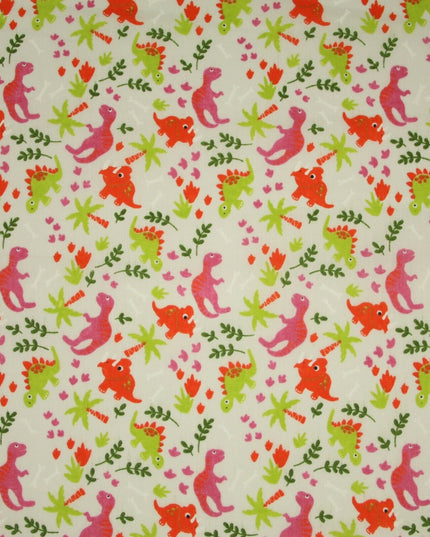 White Colourful Dinosaur Dino Printed Poly Cotton Fabric Polycotton Mask 45"3790